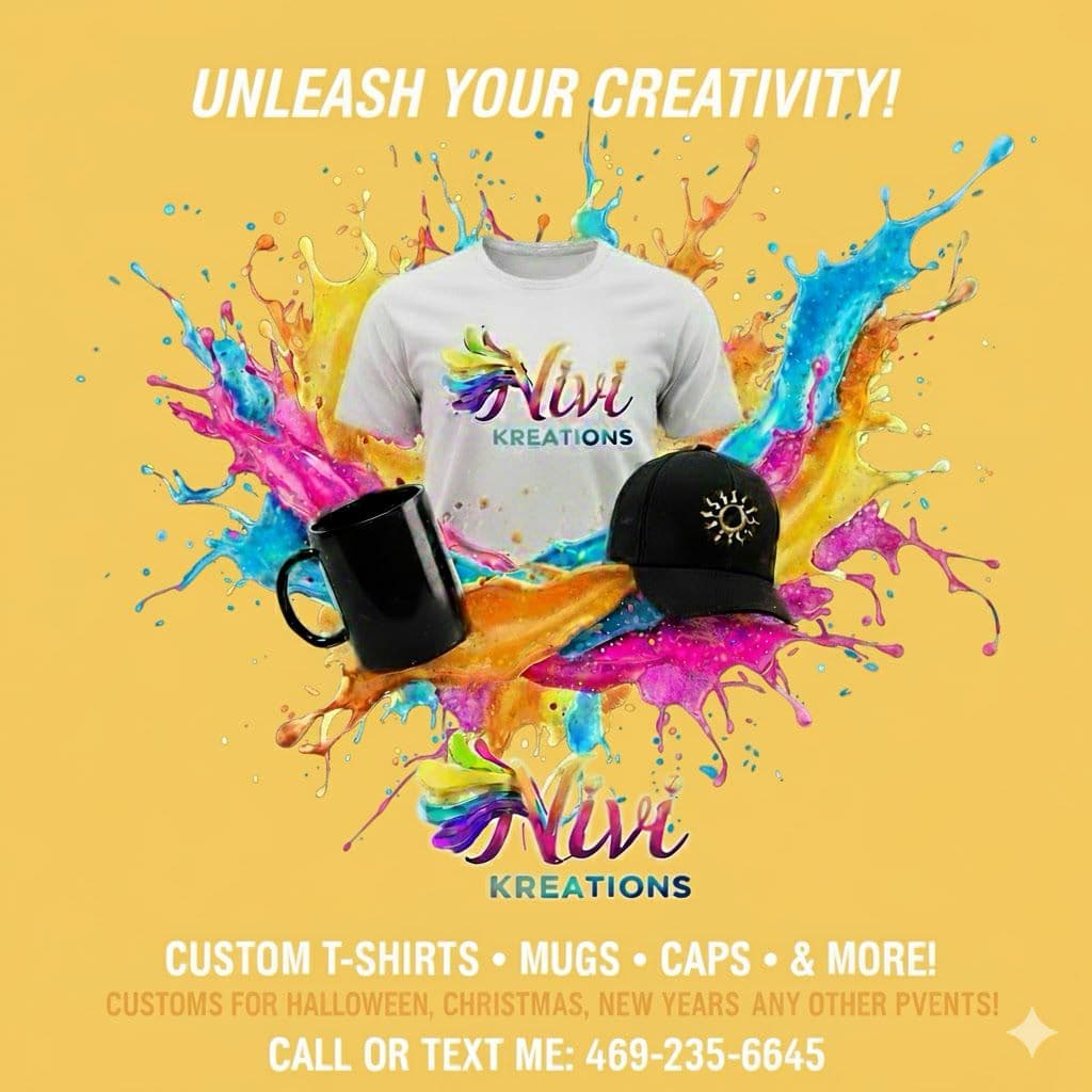 Nivi Kreations offers custom-designed t-shirts, mugs, caps, and more for holidays and other events.